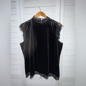 Rose & Olive Black Velvet Top with Lace Accents
